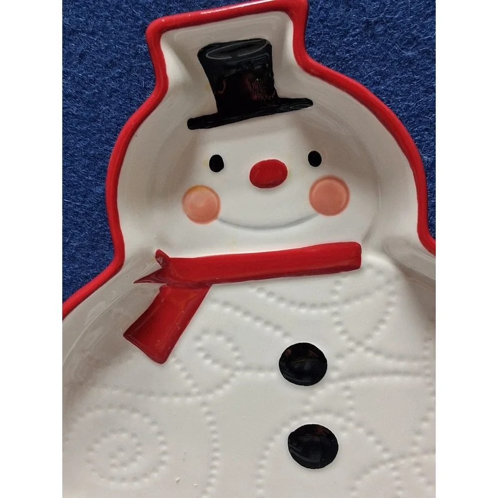 Hallmark‎ Snowman Candy Dish White Red Ceramic Christmas Holiday Trinket Tray